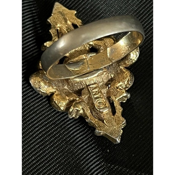 Vintage Mode Art Adjustable Ring Multi Gem Gold Tone Victorian Revival Style - Picture 6 of 12